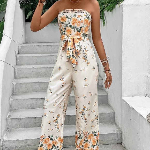 Floral Print Belted Tube Jumpsuit - Picture 5 of 5